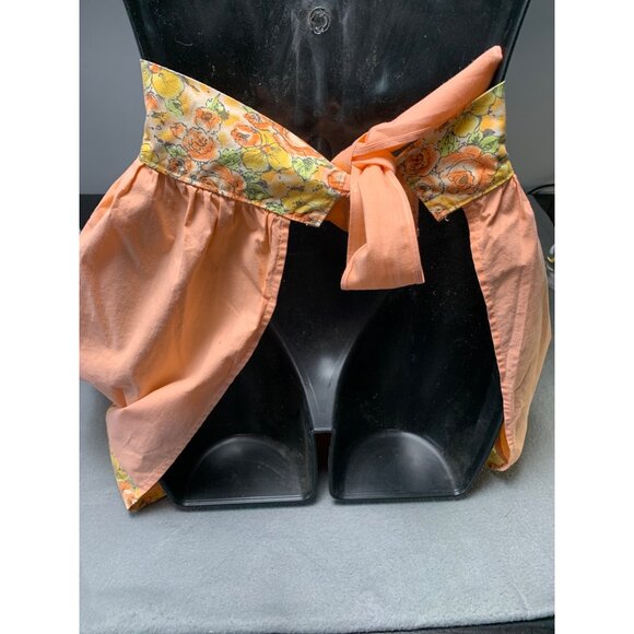 Vintage Handmade Floral Apron Pocket & Tie-Back Design Peach & Yellow Fabric Wai - Picture 3 of 5